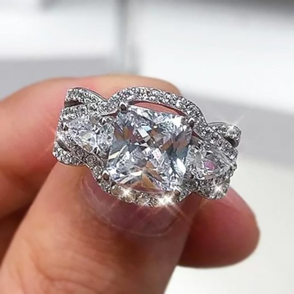 "Gorgeous Square Princess CutZircon Multi Layer Stackable Dainty Ring, UNVN12276 - Picture 4 of 4